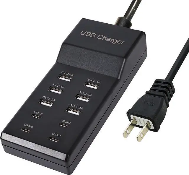Alt view image 9 of 15 - USB Charger,5V 10A(50W) USB Charging Station with 10-Port (6 USB-A Port & 4 USB-C Port) Compatible with iPhone 15/14/13/12/11/X/8/7/6 Phones, Watch,Tablets, Smartphones Black