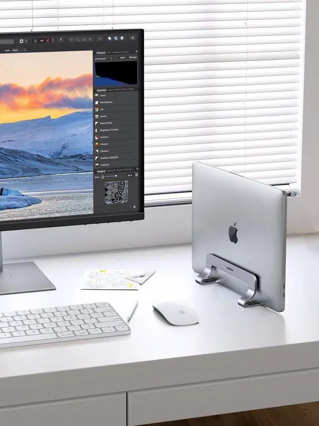 Alt view image 9 of 14 - UGREEN Vertical Laptop Stand Dock Aluminum Compatible with MacBook Pro, MacBook Air Laptop Holder for Desk Vertical Adjustable for Up to 17.3 Inch Gaming Laptop, Silver Gray
