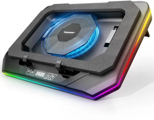 Alt view image 6 of 10 - Laptop Cooling Pad, Gaming Laptop Cooler with RGB Light, Laptop Cooling Stand with 3500 RPM Adjustable Speed Fan, 3 Port USB Hub, LED Screen and Touch Control for 12-19 Inches Laptops