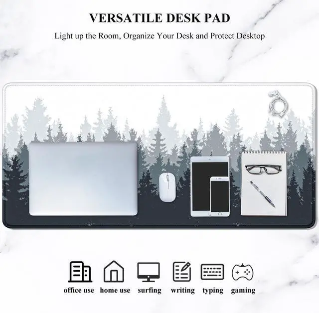 Alt view image 14 of 14 - Large Mouse Pad Desk Mat Gaming Mouse Pad XL XXL Mouse Pad for Desk Desk Pad for Keyboard Mice Desk Matt for Desktop Extended Long Mousepad Thin Black White Forest 31.5 x 11.8 Inch