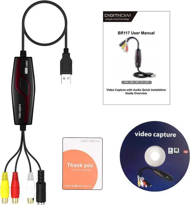 Alt view image 12 of 12 - DIGITNOW USB 2.0 Video Capture Card Device Converter Easy to Use Capture Edit and Save Analog Video to Digital Files for Your Mac OS X or Windows 7 8 10 PC One Touch VHS VCR TV to DVD