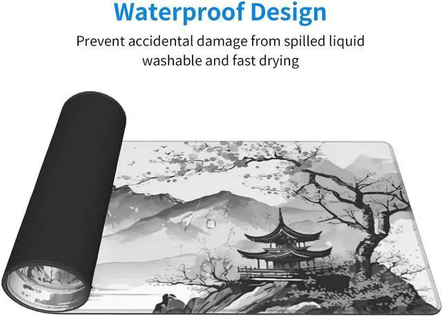 Alt view image 11 of 14 - Black and White Japanese Watercolor Cherry Blossom Sakura Gaming Mouse Pad XL Extended Keyboard Mouse Mat Desk Pad with Non-Slip Rubber Base Stitched Edges for Office Home Game 31.5 X 11.8 Inch