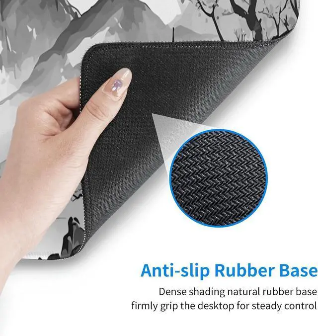 Alt view image 13 of 14 - Black and White Japanese Watercolor Cherry Blossom Sakura Gaming Mouse Pad XL Extended Keyboard Mouse Mat Desk Pad with Non-Slip Rubber Base Stitched Edges for Office Home Game 31.5 X 11.8 Inch