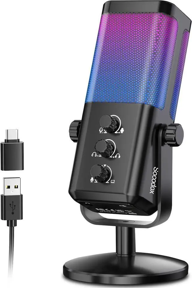 Alt view image 8 of 14 - USB Gaming Microphone with Game Chat Balance, RGB Condenser Mic with Noise Cancellation, Quick Mute & Monitoring, for Streaming/Discord/Twitch/Podcast/Videos/ASMR, for PC/Computer/PS4/PS5/Mac