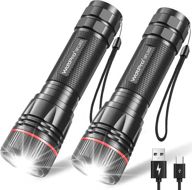 Alt view image 8 of 14 - WdtPro Rechargeable Flashlights High Lumens, 2 Pack 10H Long Lasting Super Bright EDC Flashlight, LED Mini Tactical Flash Lights for Camping Emergency, Drop & Water Resistant (Battery Included)