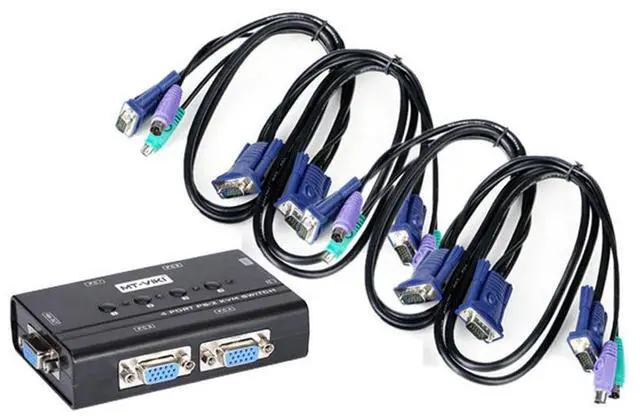Alt view image 2 of 2 - 4 Port VGA KVM Switch PS/2 Mouse Keyboard Console Manual Button Press Select With Cable High Resolution 460SL