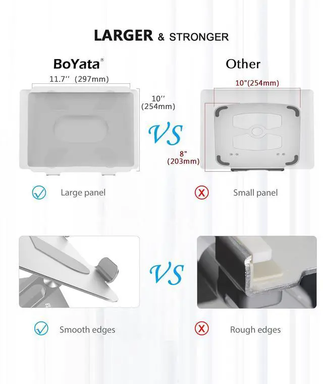 Alt view image 5 of 5 - BoYata Laptop Stand, Laptop Holder, Multi-Angle Stand with Heat-Vent, Adjustable Notebook Stand for Laptop up to 17 inches, Compatible for MacBook Pro/Air, Surface Laptop, and so on (Silver)