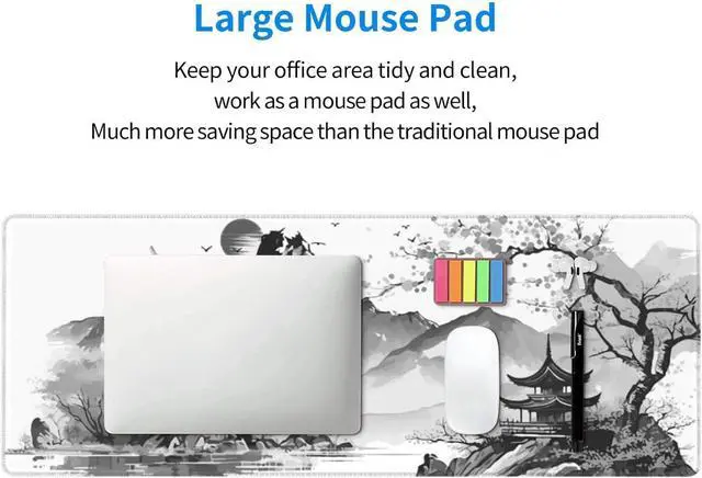 Alt view image 14 of 14 - Black and White Japanese Watercolor Cherry Blossom Sakura Gaming Mouse Pad XL Extended Keyboard Mouse Mat Desk Pad with Non-Slip Rubber Base Stitched Edges for Office Home Game 31.5 X 11.8 Inch