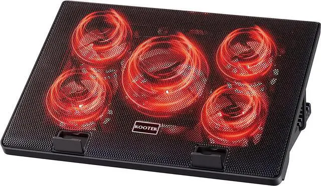 Alt view image 3 of 4 - Kootek Laptop Cooling Pad 12"-17" Cooler Pad Chill Mat 5 Quiet Fans LED Lights and 2 USB 2.0 Ports Adjustable Mounts Laptop Stand Height Angle, Red