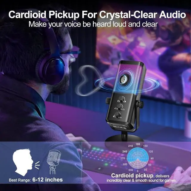 Alt view image 12 of 14 - USB Gaming Microphone with Game Chat Balance, RGB Condenser Mic with Noise Cancellation, Quick Mute & Monitoring, for Streaming/Discord/Twitch/Podcast/Videos/ASMR, for PC/Computer/PS4/PS5/Mac