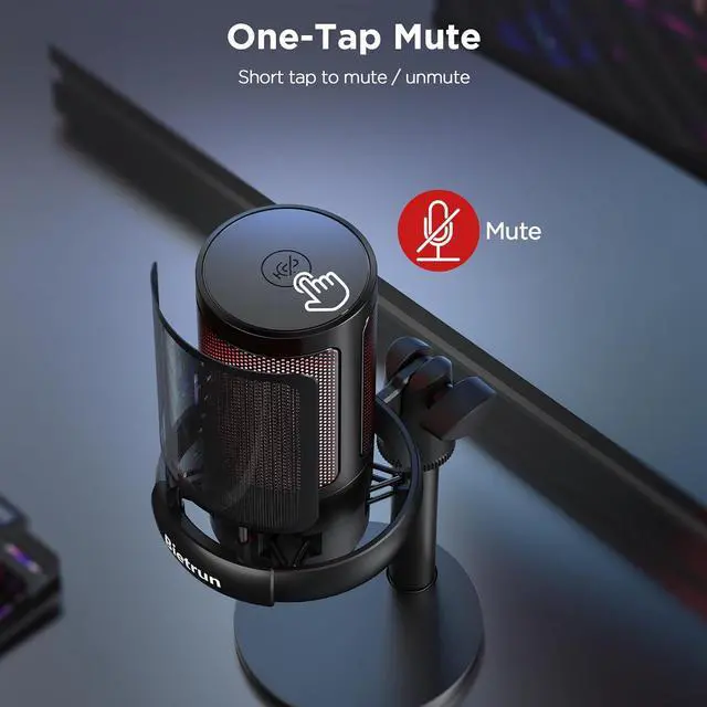 Alt view image 9 of 14 - USB Microphone for PC, Gaming Mic for PC/PS4/ PS5/Desktop, with Mute, Plug & Play, RGB Light, Pop Filter & Monitoring Jack, for YouTube, Zoom, Recording