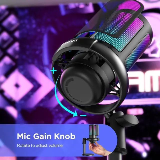 Alt view image 14 of 14 - USB Microphone for PC, Gaming Mic for PC/PS4/ PS5/Desktop, with Mute, Plug & Play, RGB Light, Pop Filter & Monitoring Jack, for YouTube, Zoom, Recording