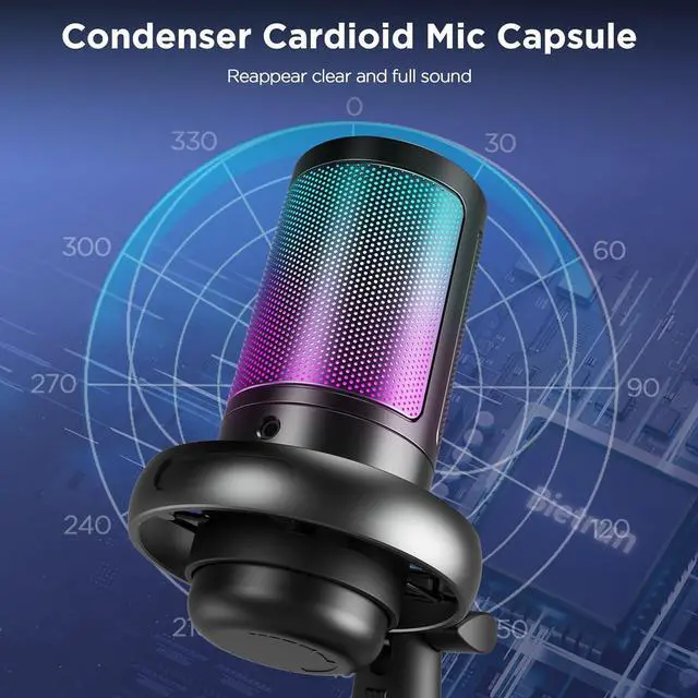 Alt view image 12 of 14 - USB Microphone for PC, Gaming Mic for PC/PS4/ PS5/Desktop, with Mute, Plug & Play, RGB Light, Pop Filter & Monitoring Jack, for YouTube, Zoom, Recording