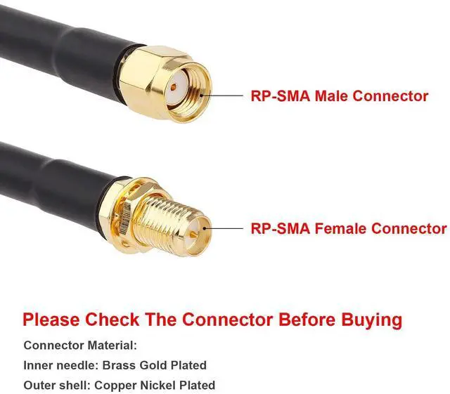 Alt view image 7 of 10 - 50ft RP-SMA Male to RP-SMA Female Coax Cable, XRDS -RF RG58 RP-SMA WiFi Antenna Extension Coax Cable for WiFi LAN Router Wireless Network Card Adapte
