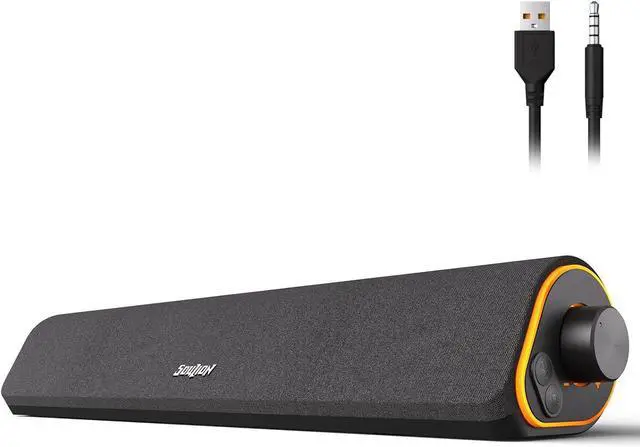 Alt view image 8 of 14 - SOULION R50 Bluetooth Computer Speakers, 3.5mm PC Sound Bar for Desktop Monitor, Wired USB Powered & Colorful LED Lights with Switch Button, Stereo Surround Sound Soundbar for Computer Laptop