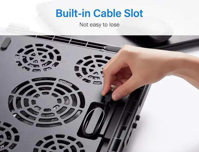 Alt view image 4 of 4 - Kootek Laptop Cooling Pad 12"-17" Cooler Pad Chill Mat 5 Quiet Fans LED Lights and 2 USB 2.0 Ports Adjustable Mounts Laptop Stand Height Angle, Red