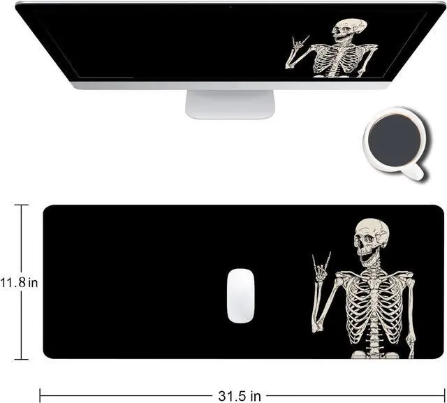 Alt view image 9 of 14 - Gaming Mouse Pad Large Mouse Pads for Desk Non-Slip Rubber Base Mousepad Keyboard Mouse Mat Desk Pad with Stitched Edges 31.5x11.8 inch Black Human Skeleton