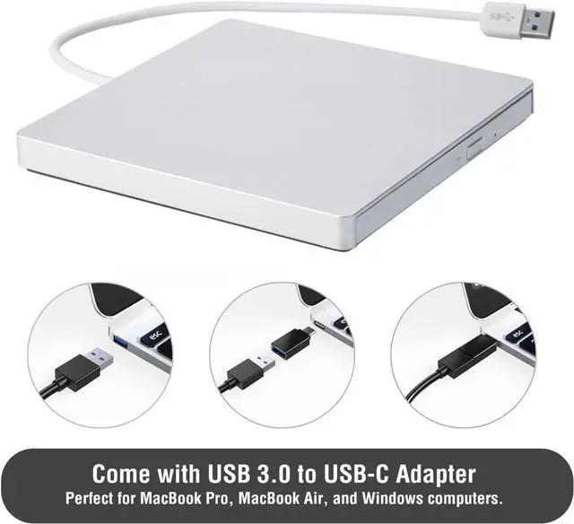 Alt view image 10 of 14 - External CD/DVD Drive for Mac, CD Burner USB 3.0 Portable CD-ROM DVD+/-RW Disc Player Burner Reader Writer Optical Drive for Apple Mac MacBook Pro/Air, Windows 11/10 Laptop PC, Silver