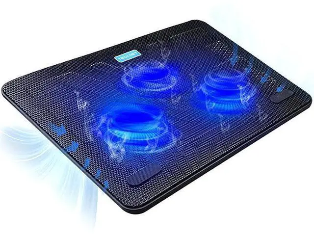 Alt view image 8 of 14 - Laptop Cooling Pad Portable Slim Quiet USB Powered Laptop Notebook Cooler Cooling Pad Stand Chill Mat with 3 Blue LED Fans Fits 1217 Inches