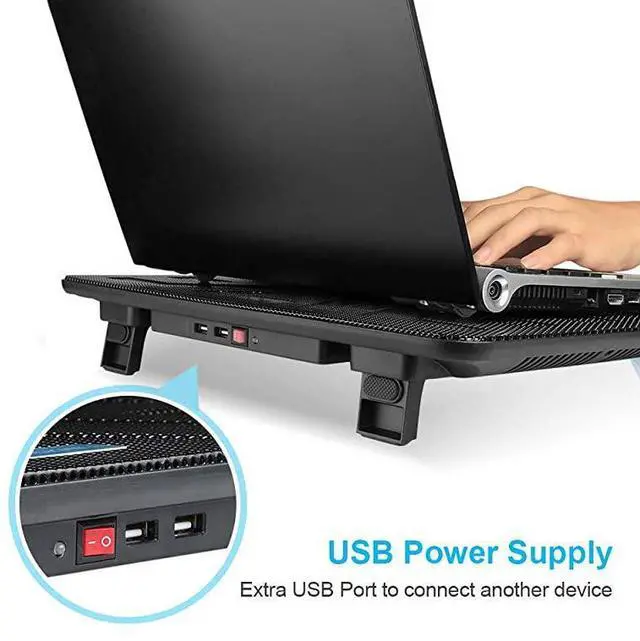 Alt view image 9 of 14 - Laptop Cooling Pad Portable Slim Quiet USB Powered Laptop Notebook Cooler Cooling Pad Stand Chill Mat with 3 Blue LED Fans Fits 1217 Inches