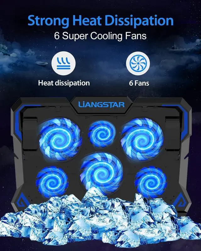 Alt view image 10 of 10 - Laptop Cooling Pad, Laptop Cooler with 6 Quiet Led Fans for 15.6-17 Inch Laptop Cooling Fan Stand