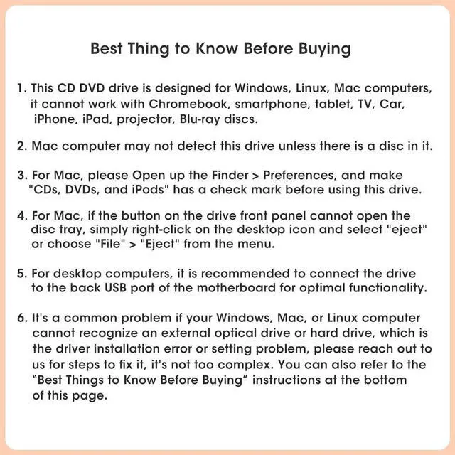 Alt view image 14 of 14 - External CD/DVD Drive for Mac, CD Burner USB 3.0 Portable CD-ROM DVD+/-RW Disc Player Burner Reader Writer Optical Drive for Apple Mac MacBook Pro/Air, Windows 11/10 Laptop PC, Silver