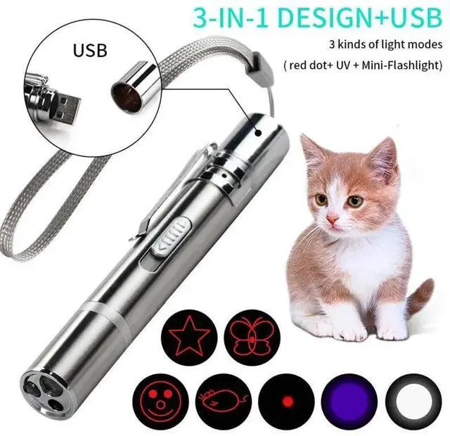 Alt view image 6 of 10 - 3 in 1 Laser Pointer Cat Pet Child Toys USB Rechargeable UV Torch Flashlight Mini Pet Training Dog Cat Pointer Teasing Pen