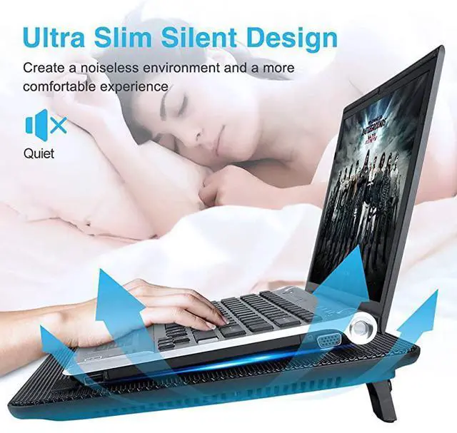 Alt view image 10 of 14 - Laptop Cooling Pad Portable Slim Quiet USB Powered Laptop Notebook Cooler Cooling Pad Stand Chill Mat with 3 Blue LED Fans Fits 1217 Inches