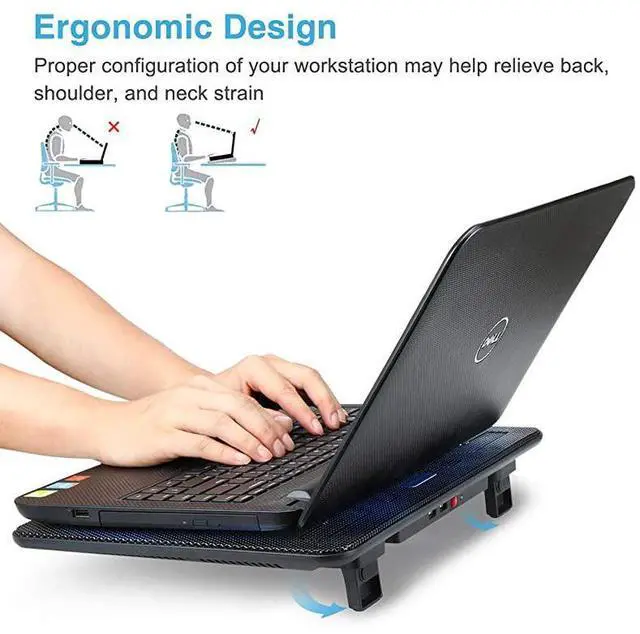 Alt view image 11 of 14 - Laptop Cooling Pad Portable Slim Quiet USB Powered Laptop Notebook Cooler Cooling Pad Stand Chill Mat with 3 Blue LED Fans Fits 1217 Inches