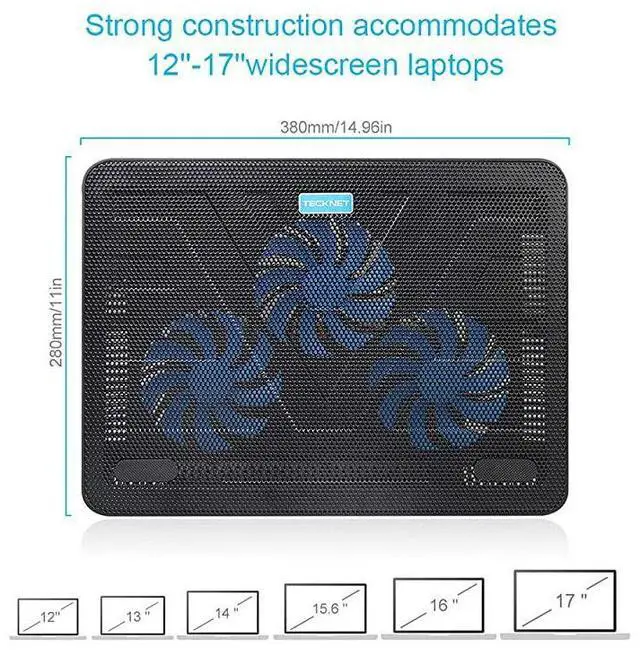 Alt view image 12 of 14 - Laptop Cooling Pad Portable Slim Quiet USB Powered Laptop Notebook Cooler Cooling Pad Stand Chill Mat with 3 Blue LED Fans Fits 1217 Inches