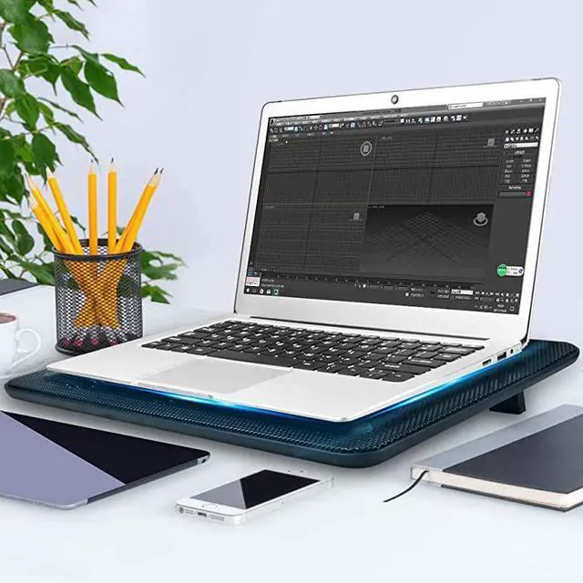 Alt view image 13 of 14 - Laptop Cooling Pad Portable Slim Quiet USB Powered Laptop Notebook Cooler Cooling Pad Stand Chill Mat with 3 Blue LED Fans Fits 1217 Inches