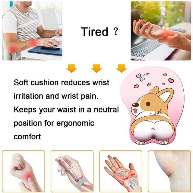 Alt view image 11 of 14 - Tidoopu Mouse Pad with Wrist Support Gel Ergonomic 3D Mouse Pad Anime Corgi Dog Mousepad Gaming Mouse Mat for PC Laptops (Pink)