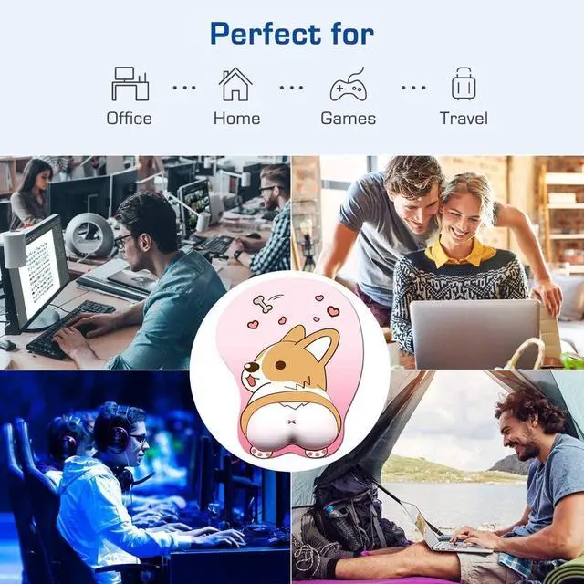 Alt view image 13 of 14 - Tidoopu Mouse Pad with Wrist Support Gel Ergonomic 3D Mouse Pad Anime Corgi Dog Mousepad Gaming Mouse Mat for PC Laptops (Pink)