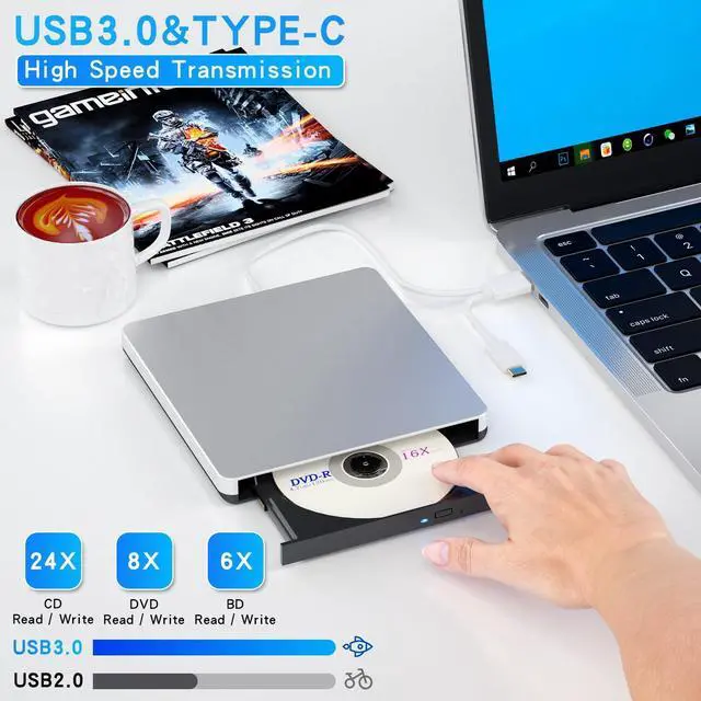 Alt view image 8 of 10 - POTVMOSL External Compatible Blu ray Drive Player Read/Write Portable Drive Burner Compatible USB 3.0 and Type-C DVD Burner Compatible with Win8/Win10/ Win11 for MacBook Laptop Desktop