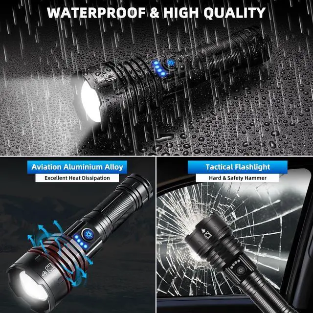 Alt view image 5 of 6 - Flashlights High Lumens Rechargeable 990000LM Super Bright Flashlight Adjustable Tactical Flashlight 5Mode Flash Light High Powered Waterproof LED Flashlight for Camping Hiking Home Emergencies