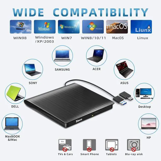 Alt view image 11 of 14 - External DVD Drive USB 3.0 Type-C CD Burner Portable CD +/-RW Drive DVD Player for ROM Rewriter Burner Compatible with Laptop Desktop PC Windows MacBook Linux Mac OS