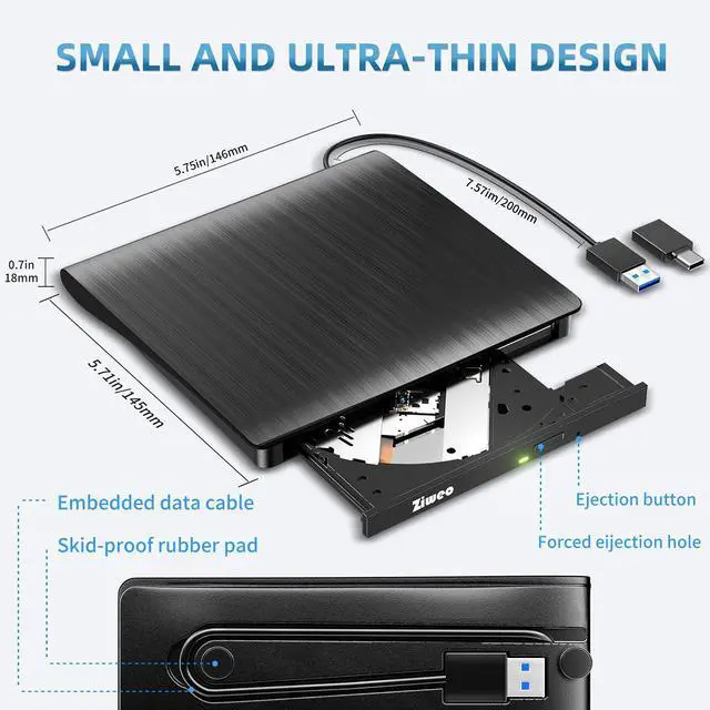 Alt view image 12 of 14 - External DVD Drive USB 3.0 Type-C CD Burner Portable CD +/-RW Drive DVD Player for ROM Rewriter Burner Compatible with Laptop Desktop PC Windows MacBook Linux Mac OS