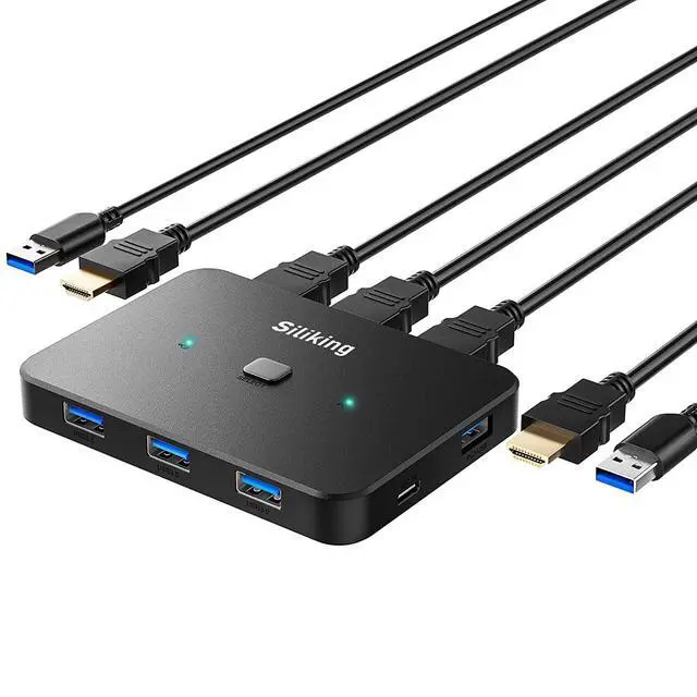 Alt view image 8 of 14 - 4K@60Hz HDMI KVM Switch USB Selector for 2 Computers Share one Monitor and 4 USB 3.0 Ports, Keyboard Mouse Printer, External Hard Drives, 2 USB Cable and 2 HDMI Cable Included