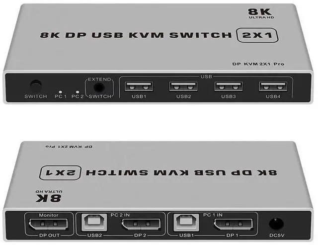 Alt view image 7 of 10 - 8K Dual-port DP USB KVM Displayport KVM Switch 4K@144hz 2-port USB KVM 8K Displayport 1.4 Switch KVM mouse&keyboad supported