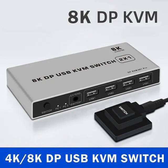 Alt view image 10 of 10 - 8K Dual-port DP USB KVM Displayport KVM Switch 4K@144hz 2-port USB KVM 8K Displayport 1.4 Switch KVM mouse&keyboad supported