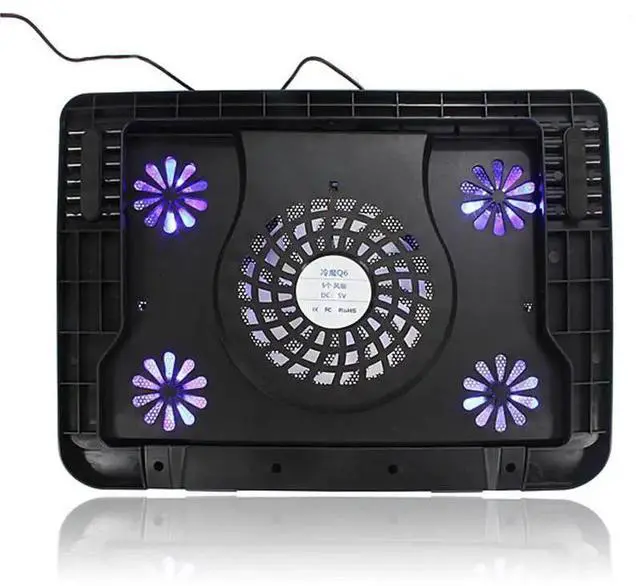 Alt view image 8 of 10 - Laptop Cooler 2 USB Ports And 5 Cooling Fans LED USB Laptop Cooling Pad Notebook Stand for Laptop PC 7-17inch