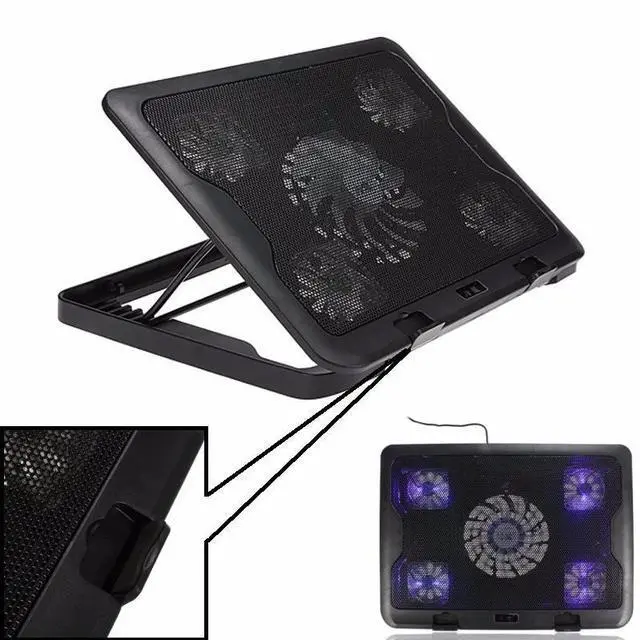 Alt view image 9 of 10 - Laptop Cooler 2 USB Ports And 5 Cooling Fans LED USB Laptop Cooling Pad Notebook Stand for Laptop PC 7-17inch