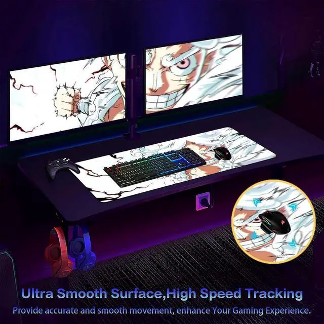 Alt view image 12 of 14 - Anime Mouse Pad Luffygear 5 Extended Gaming Desk Pad with Stitched Edges Large Mouse Mat with Non-Slip Rubber Base for Work & Gaming Office & Home 31.5x15.7 inch