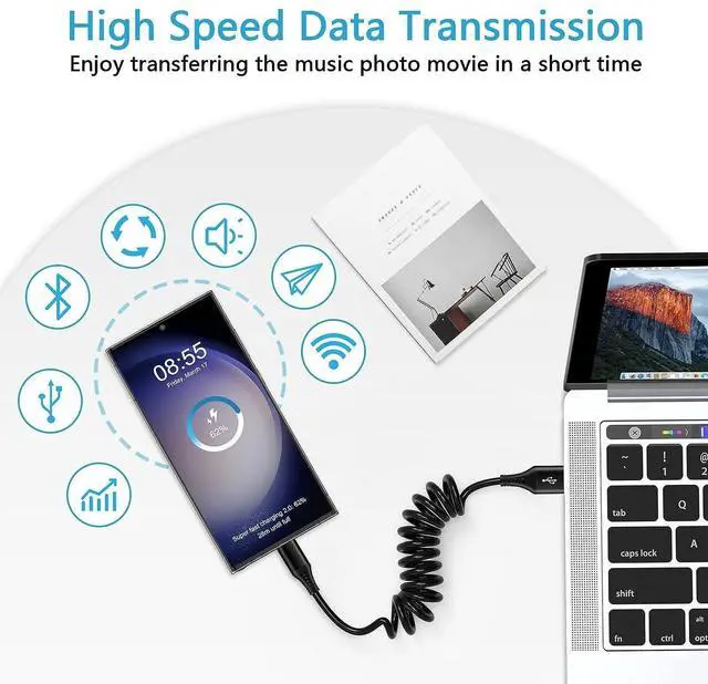 Alt view image 10 of 14 - Android Auto Charger Type C Coiled USB C Cable for Car Samsung Charger Fast Charging Cord 6FT 2Pack for Samsung Galaxy A14 5G A54 S23 S22 S21 S20 S10 S9 S8 A53 A23 A13 A03S A32 Z Flip 5 4 Z Fold 5 4