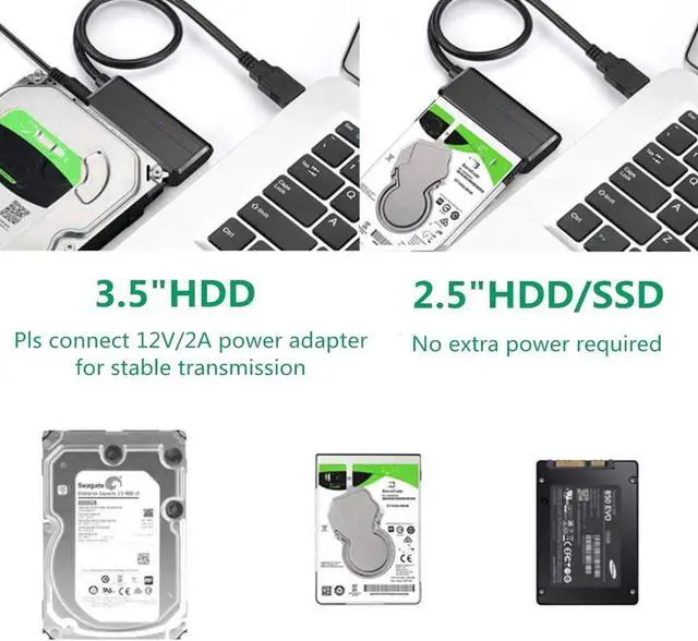 Alt view image 11 of 14 - Sata To USB Adapter USB 3.0 SATA 3 Cable Plug and play 22 Pin Sata III Cable Support 2.5 or 3.5 Inch External SSD HDD Hard Drive with 12V 2A Power Adapter