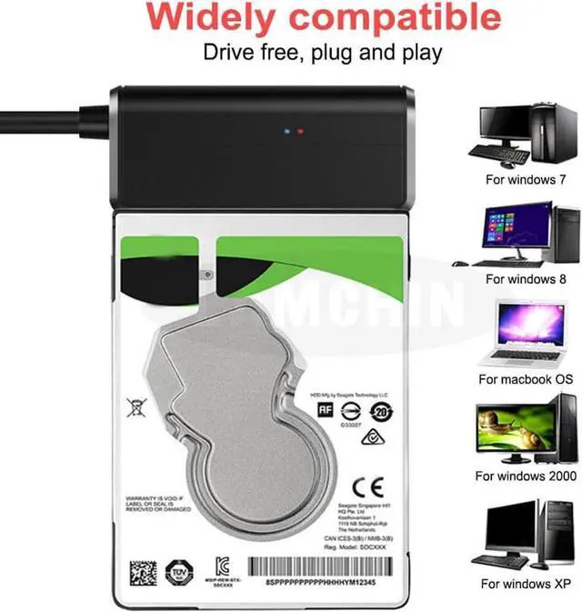 Alt view image 10 of 14 - Sata To USB Adapter USB 3.0 SATA 3 Cable Plug and play 22 Pin Sata III Cable Support 2.5 or 3.5 Inch External SSD HDD Hard Drive with 12V 2A Power Adapter