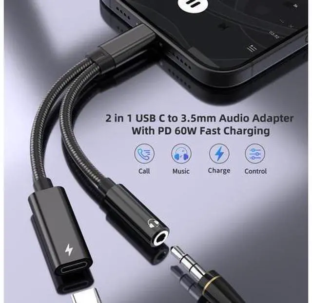 Alt view image 9 of 14 - USB C to 3.5mm Headphone and Charger Adapter 2 in 1 USB C to Aux Audio Adapter & 60W Fast Charging Dongle Compatible with iPhone 16/16 Pro/15 Galaxy S25/S24/S24 Ultra/S23 Pixel 8 iPad Pro