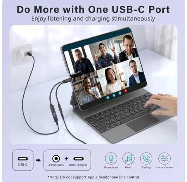 Alt view image 10 of 14 - USB C to 3.5mm Headphone and Charger Adapter 2 in 1 USB C to Aux Audio Adapter & 60W Fast Charging Dongle Compatible with iPhone 16/16 Pro/15 Galaxy S25/S24/S24 Ultra/S23 Pixel 8 iPad Pro