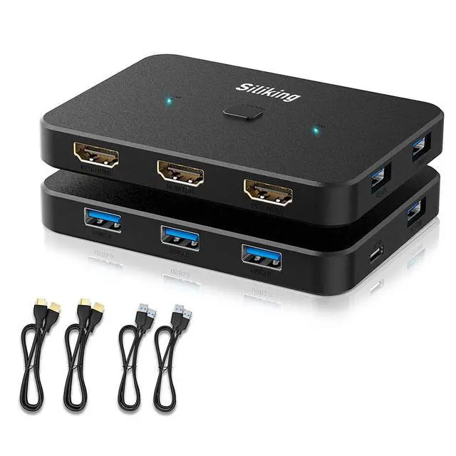 Alt view image 9 of 14 - 4K@60Hz HDMI KVM Switch USB Selector for 2 Computers Share one Monitor and 4 USB 3.0 Ports, Keyboard Mouse Printer, External Hard Drives, 2 USB Cable and 2 HDMI Cable Included