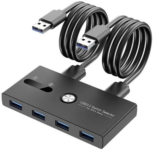 Alt view image 8 of 14 - USB 3.0 Switch Selector,ZIYUETEK KVM Switcher 4 Port USB Peripheral Switcher Box Hub for Mouse, Keyboard, Scanner, Printer, PC, Laptop with One-Button Switch and 2 PCS USB3.0 Cable